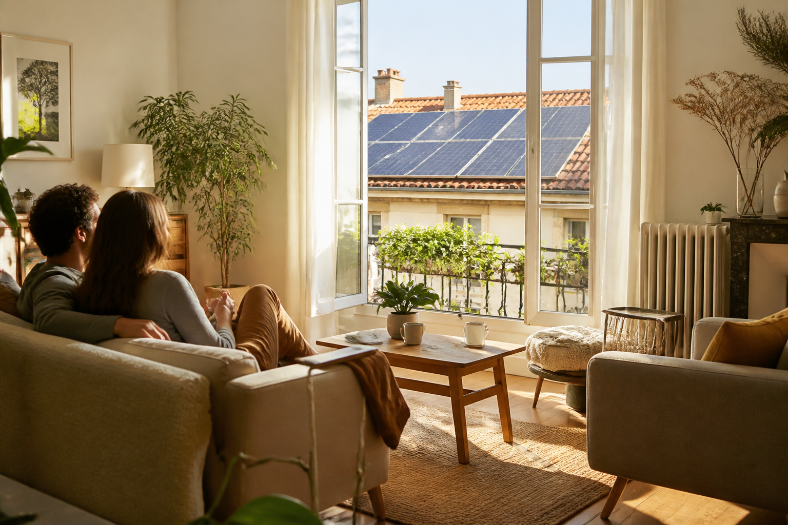 Intérieur confortable d'une maison rénovée énergétiquement