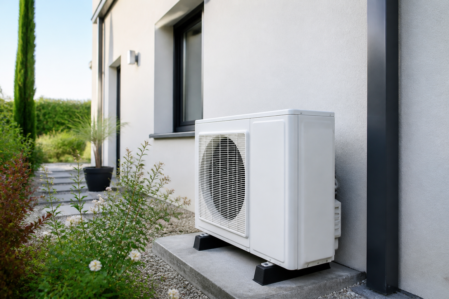 Pompe à chaleur installée à l'extérieur d'une maison